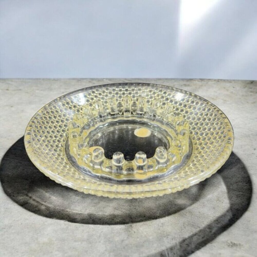 Vintage Retro Hobnail Mid Century Ashtray Yellow Tint Glass Ashtray Dish Antique